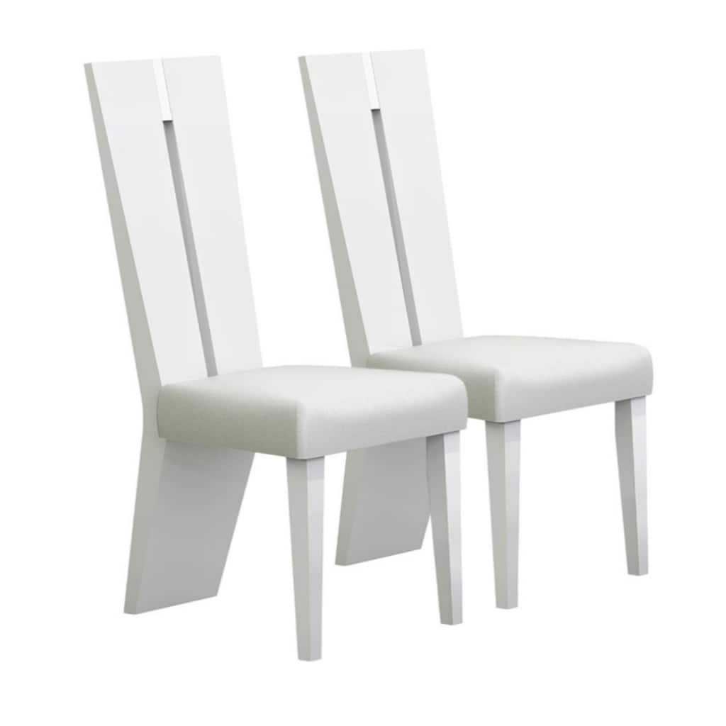 Modern White Side Chairs Set of 2 with Faux Leather Upholstery and Ladder Back for Dining Room - 42.5”H x 23.5”W x 19”D