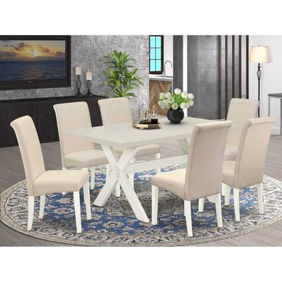 HomeStock 7-Pc Natural Oak Finish Solid Wood Top Dining Table with 6 Parson-Chairs