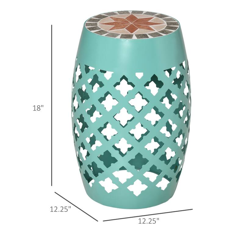 Round Side Table with Top Mosaic Pattern and Drum Style