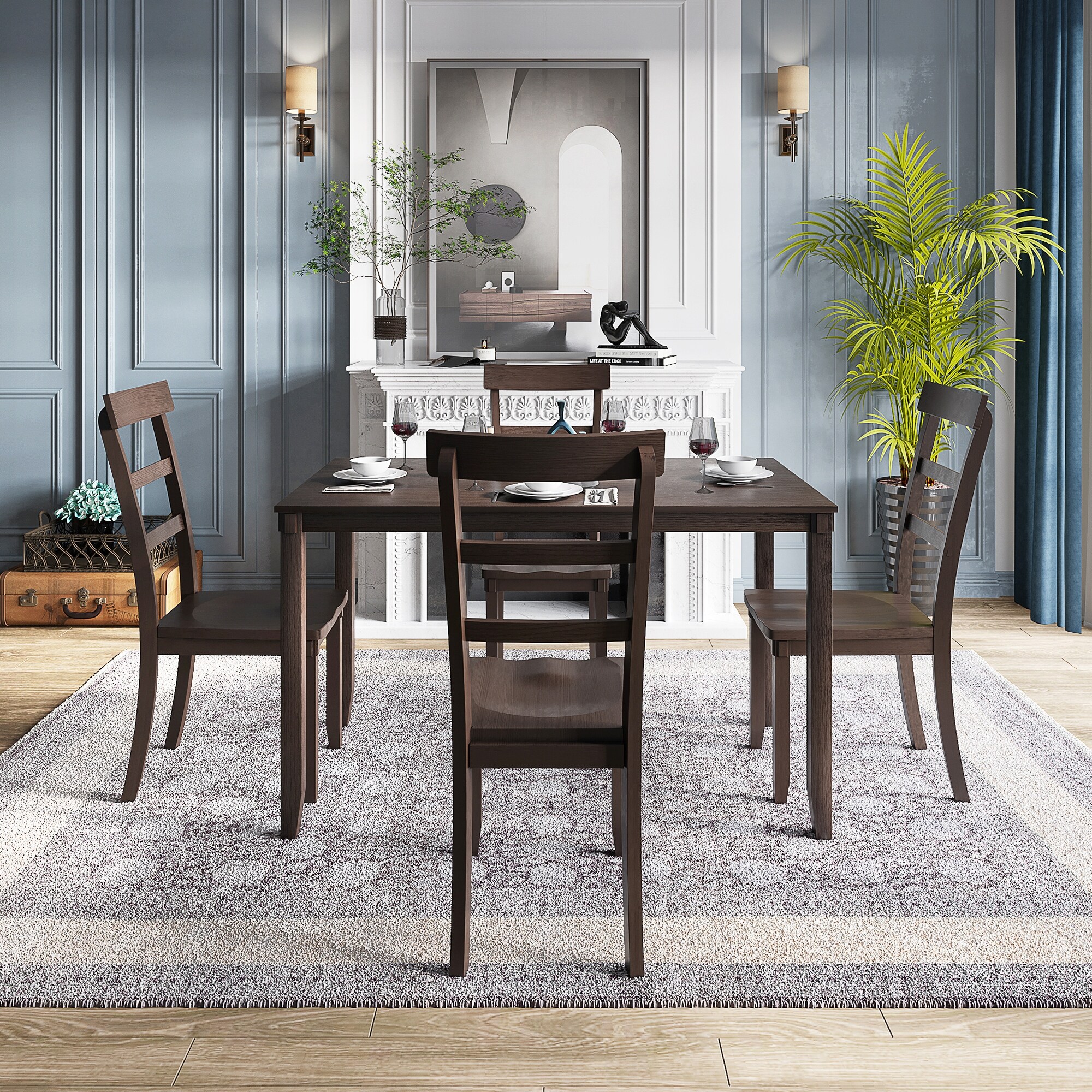 Dining table set pine wood kitchen dining best sale room table dinette table with 4 chairs