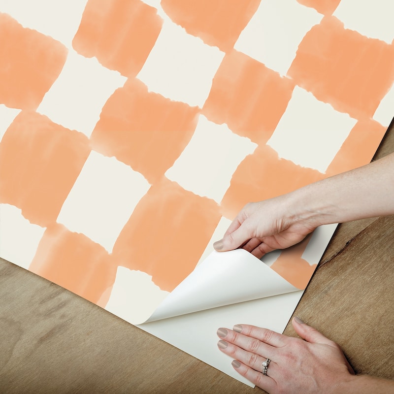 RoomMates Tess Watercolor Checker Terracotta Peel and Stick Wallpaper