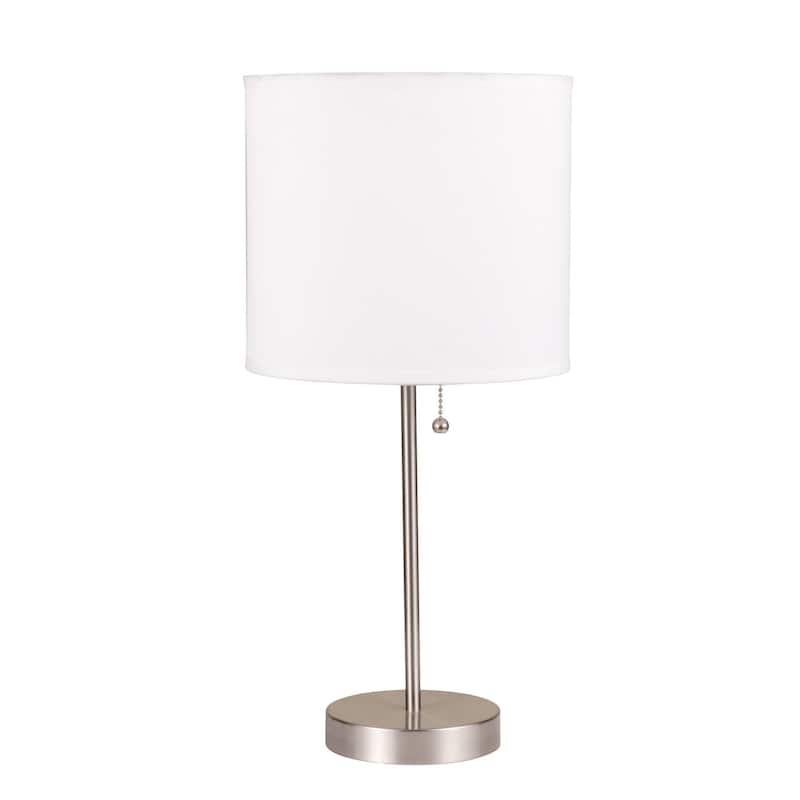 HomeRoots 20" Silver Metal Candlestick Table Lamp With White Classic Drum Shade - 9