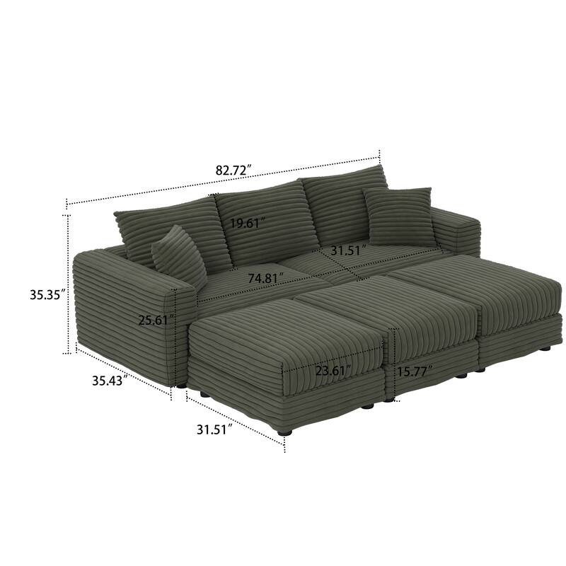 Modern Corduroy Fabric Upholstered Sectional Sofa with Ottoman