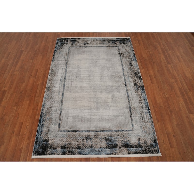 Machine Made Oriental Polyester Carpet Geometric Multi-Colored Distressed Area Rug - 7' 5'' X 5' 2''