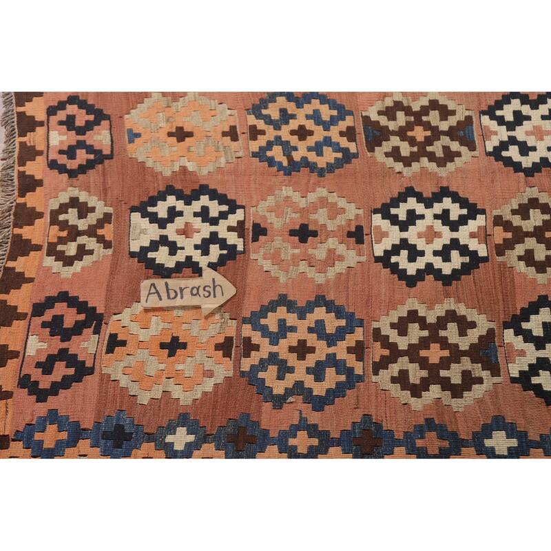 Geometric Kilim Qashqai Persian Vintage Area Rug Flatweave Wool Carpet - 4'8"x 7'3"
