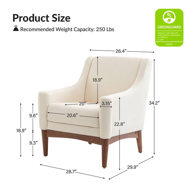Francis Mid-century Modern Upholstered Armchair with Sloped Arms and Solid Wood Legs Set of 2 by HULALA HOME