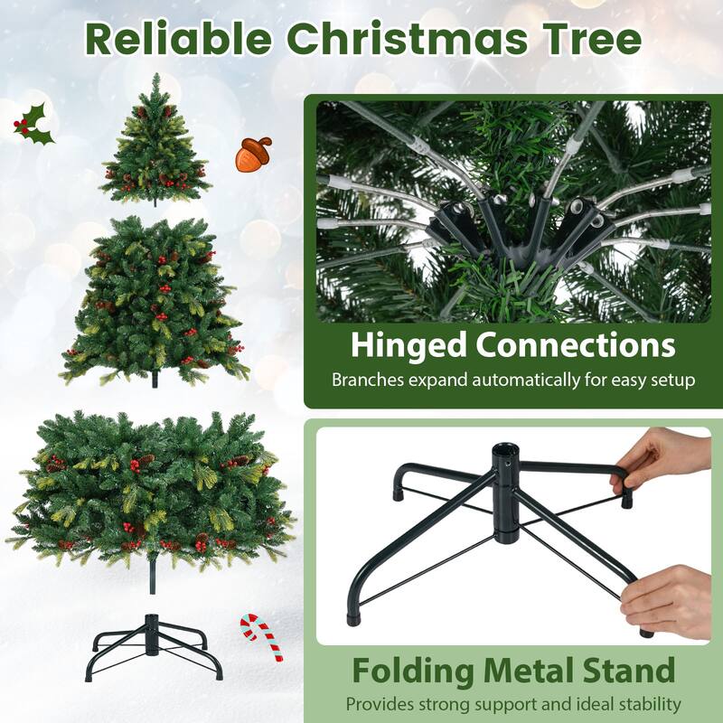 Costway 5/6/7/8 FT Artificial Christmas Tree with 250/370/500/650 RGB - Green - See Details