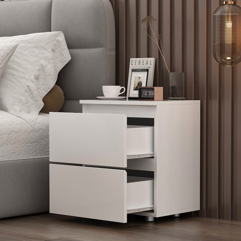 Nightstand Bedside Table Wood 2-Drawer End Table White/Brown