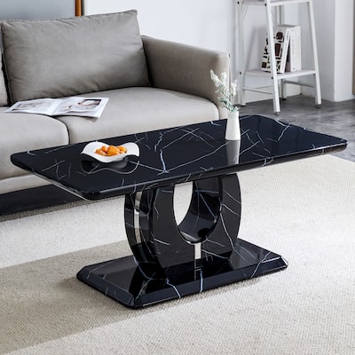 Modern Simple Rectangular Tea Table Ergonomic Coffee Table Side Table with Pattern Stickers, for Living Room