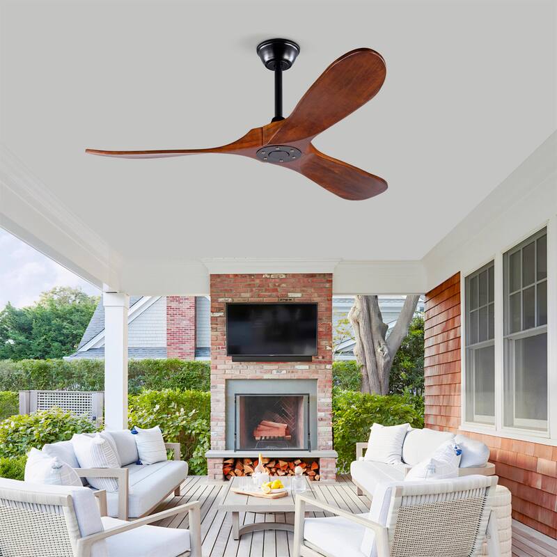 52 Inch Ceiling Fans Without Lights,Solid Wood Ceiling Fan with Remote Control and DC Motor,Ceiling Fan no Light with 3 Blades