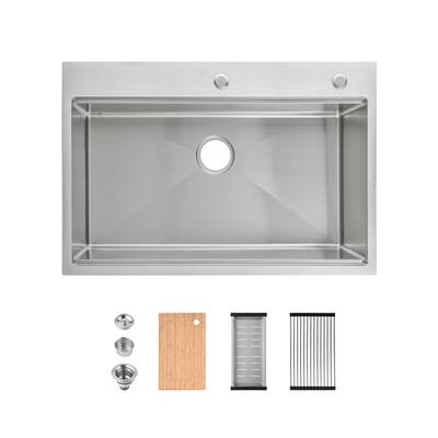 Stainless Steel Kitchen Sink Single Bowl with Cutting Board, Colander