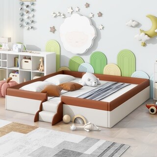 King/Queen/Full/Twin Size Upholstered Daybed Frame with Fence and Stairs