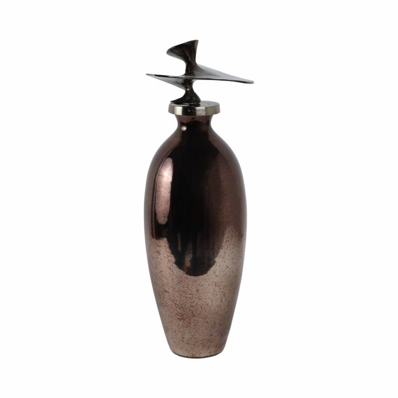 Glass Vase with Sculptural Aluminum Accent Metal Transitional Style