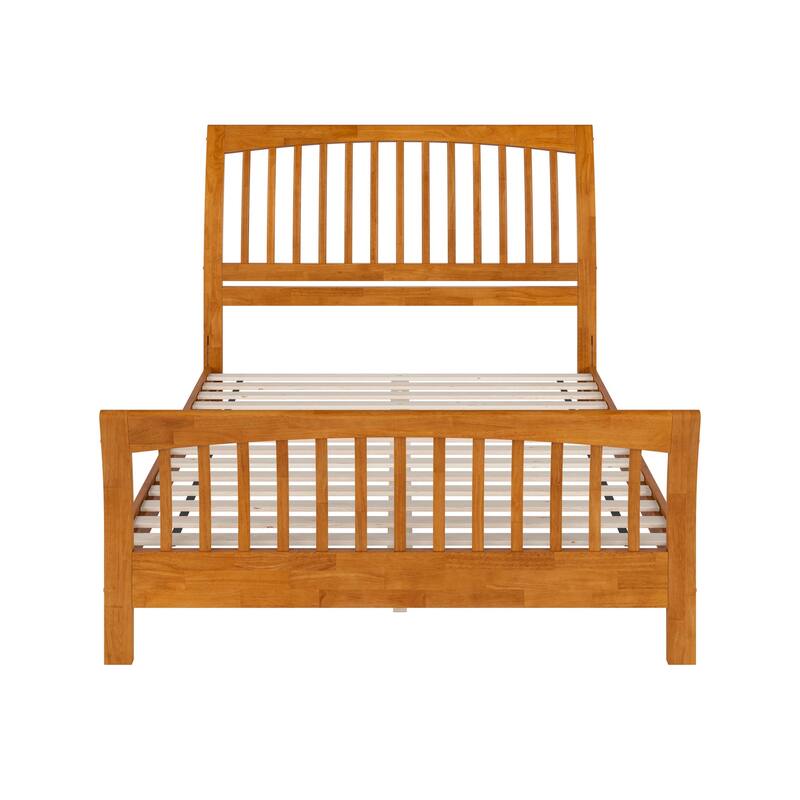 Solid Wood Low Profile Platform Bed - Light Toffee Finish - Sleigh Headboard & Footboard - Queen & King Sizes