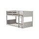 preview thumbnail 22 of 21, Low Twin Over Twin Size Bed Floor Bunk Bed with Panelled Headboard Footboard, Ladder and Guardrails, Solid Rubber Wood Frame