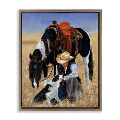 Stupell Cowboy with Dog & Horse Framed Floater Canvas Wall Art Design by Victoria Schultz