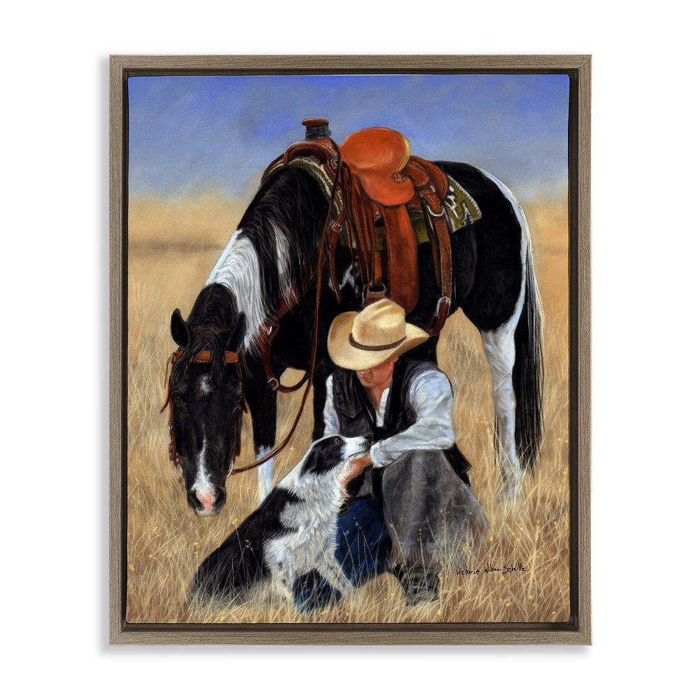 Stupell Cowboy with Dog & Horse Framed Floater Canvas Wall Art Design by Victoria Schultz