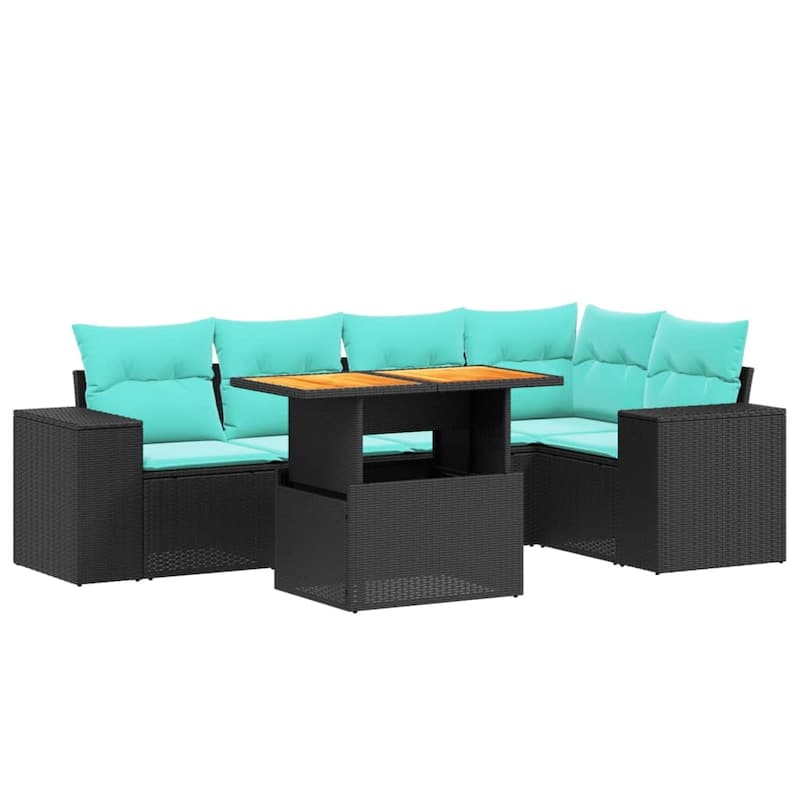 vidaXL Patio Sofa Set with Cushions Outdoor Furniture 6 Piece Poly Rattan - 24.4 x 24.4 x 27.2