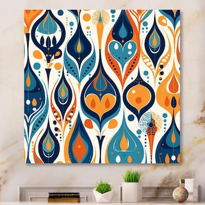 Designart "Orange and Blue Botanical Symphony II" Abstract Metal Large Print