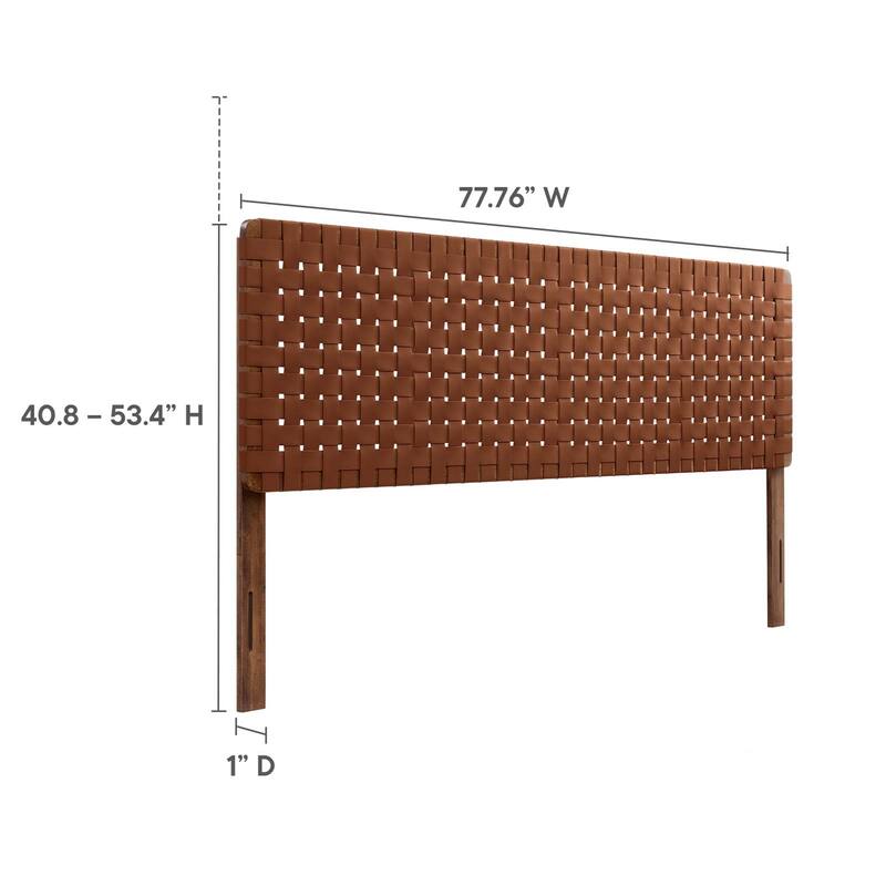 Ditmas Solid Wooden Brown Leather Basket Weaved King Size Headboard