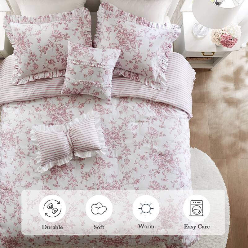 5 Pieces Full/Queen Comforter Set with Decorative Pillows
