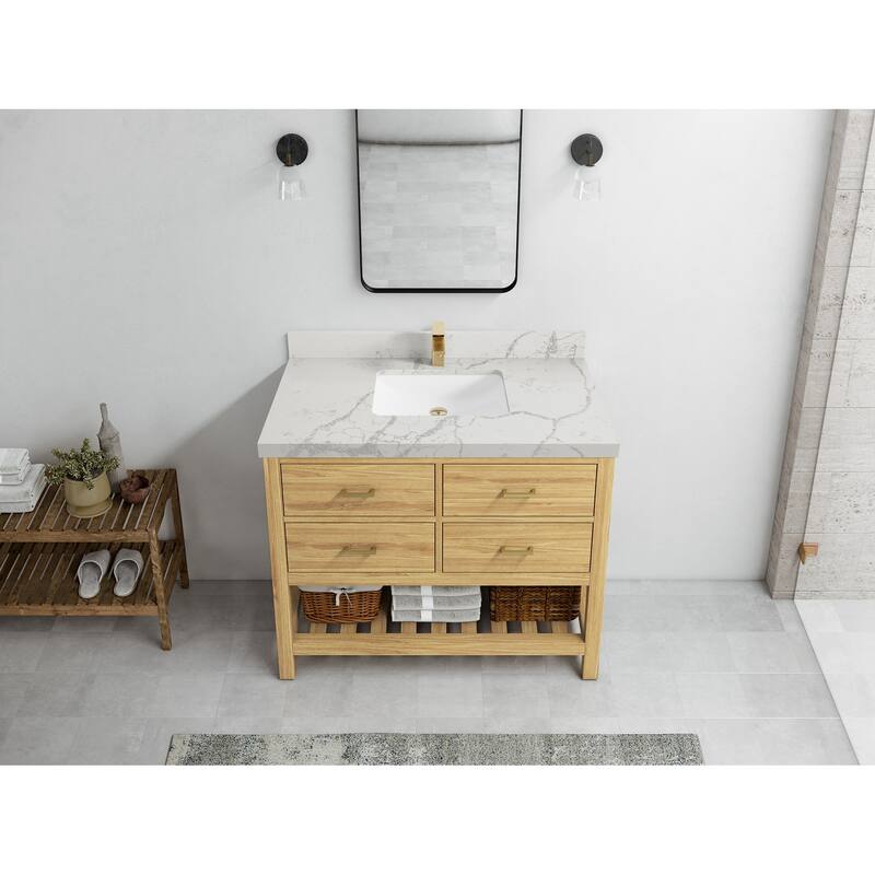 Willow Collections 42 in. W x 22 in. D Parker Solid Teak Single Sink Bathroom Vanity with Countertop