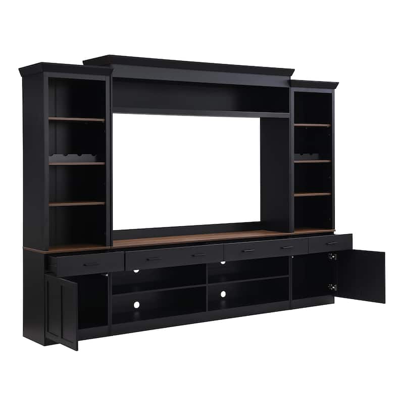 Farmhouse Entertainment Wall Unit Set with Bookshelf