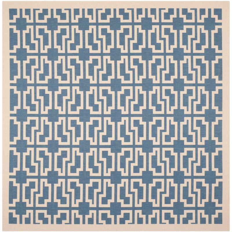 SAFAVIEH Courtyard Zohre Indoor/ Outdoor Waterproof Patio Backyard Rug - 7'10" Square - Blue/Beige