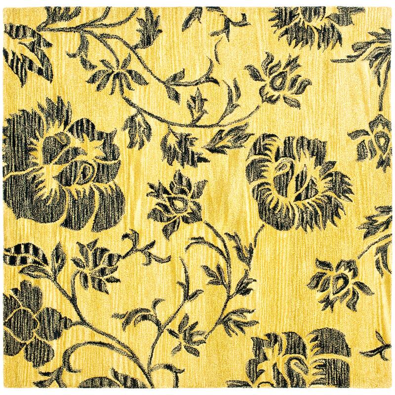 SAFAVIEH Handmade Soho Mallory Floral N.Z. Wool Rug - 6' Square - Gold/Black