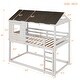 preview thumbnail 9 of 7, Twin Over Twin Floor Bunk Bed Wood Loft Bed with Roof, Window, Guardrail, Ladder (Antique White)
