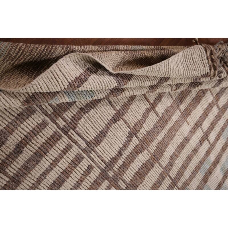 Earth Tone Moroccan Modern Area Rug Hand-Knotted Stripe Wool Carpet - 8'9" x 12'4"