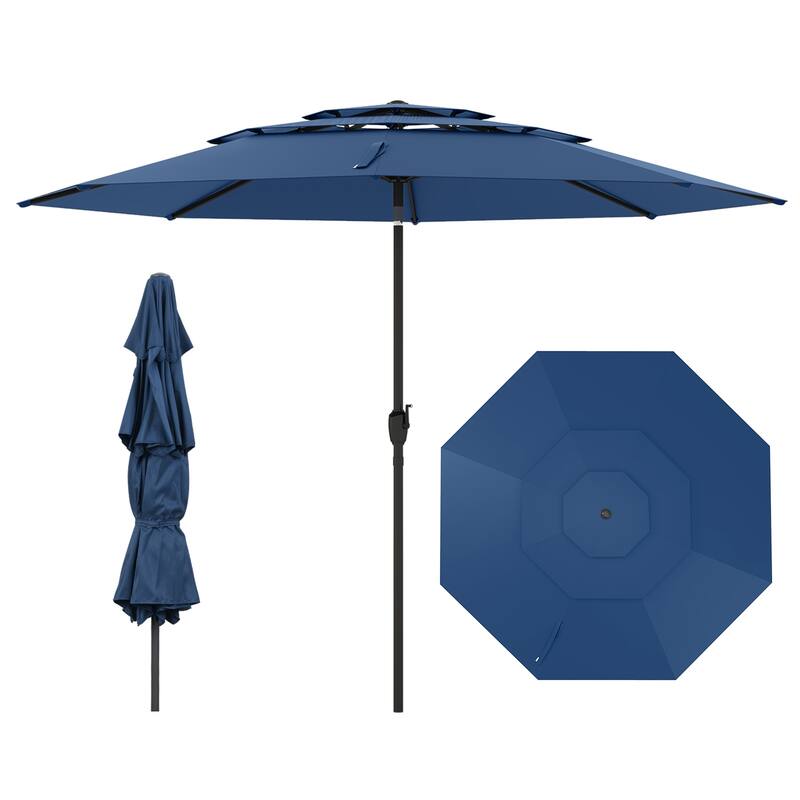 10 Ft Patio Umbrella with Crank and Tilt Vented Polyester Canopy for Backyard and Pool Shade