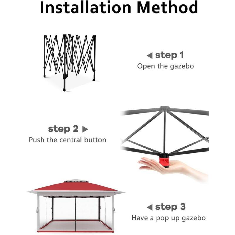 12x12 Ft Pop Up Gazebo Canopy Tent for Backyard Patio Garden with 4 Sand Bags - N/A