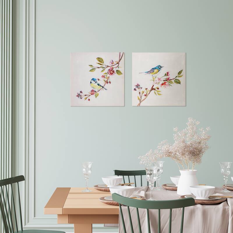 Bird On Blossom Canvas 15.75" Set of 2 - 15.75