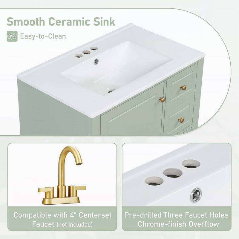 Freestanding Vanity Set with Shelf and Three Drawers,Soft Close Door