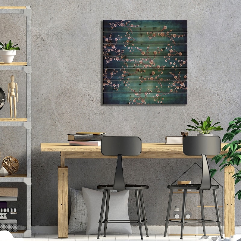 Sakura - Love Teal Print On Wood by Monika Strigel - Multi-Color