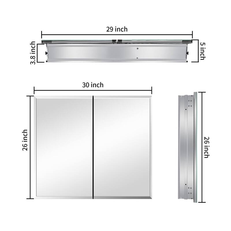 30" x 26" Rectangular Aluminum Medicine Cabinet with Mirror - 30" x 26"