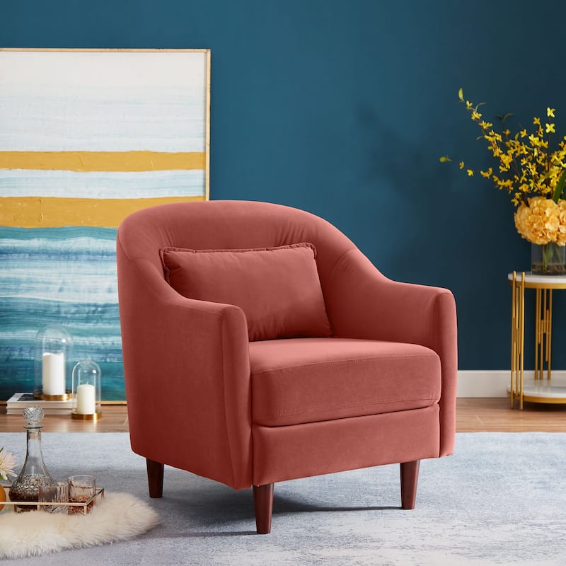 VANOMi 28.34'' Accent Armchair, Velvet Barrel Chair with Solid Wood Legs