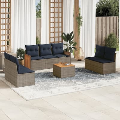 vidaXL 8 Piece Patio Sofa Set with Cushions Gray Poly Rattan - 88.3x27.2x66.6
