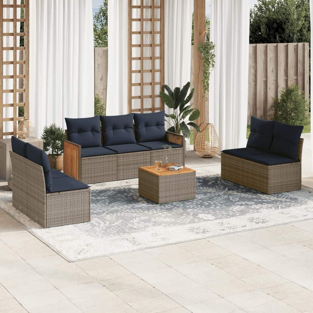 vidaXL 8 Piece Patio Sofa Set with Cushions Gray Poly Rattan - 88.3x27.2x66.6