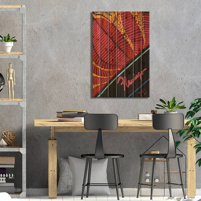 Neon Marquee, Flamingo Las Vegas, Paradise, Clark County, Nevada, USA Print On Wood by Walter Bibikow - Multi-Color