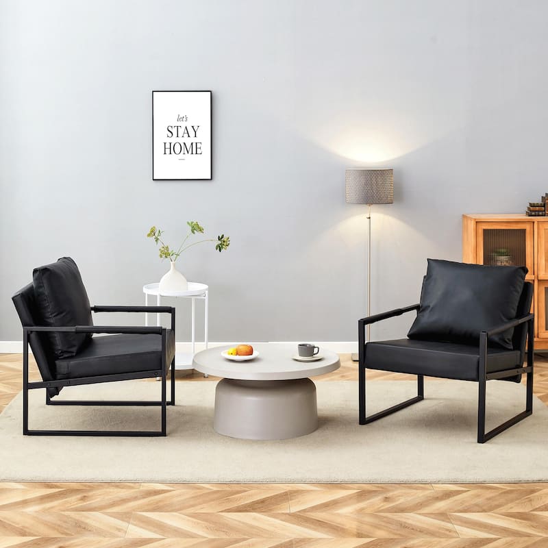 Set of 1 Classic Black PU Leather Metal Frame Sofa Ergonomic Modern Industrial Style