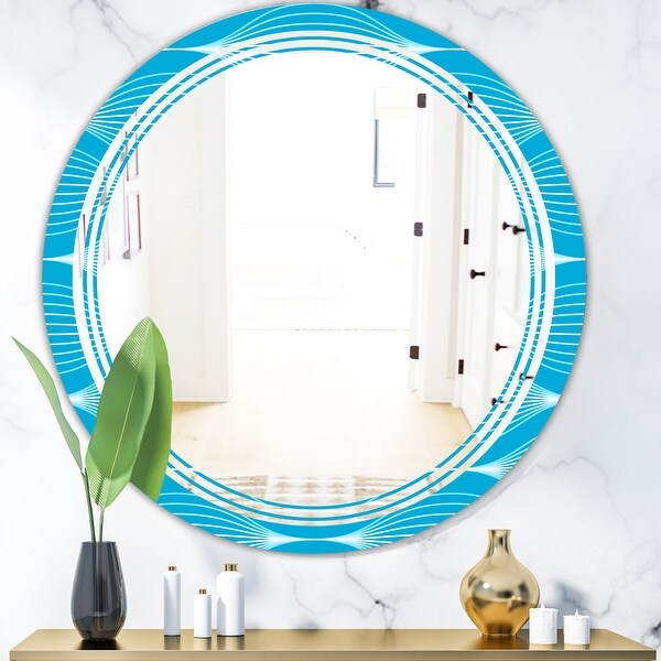 Designart 'Light Blue Wave pattern' Modern Round or Oval Wall Mirror ...