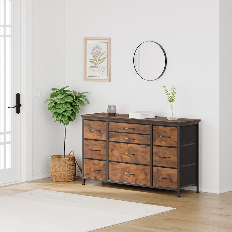 55 Inch Dresser TV Stand with Charging Station and Wood Tabletop