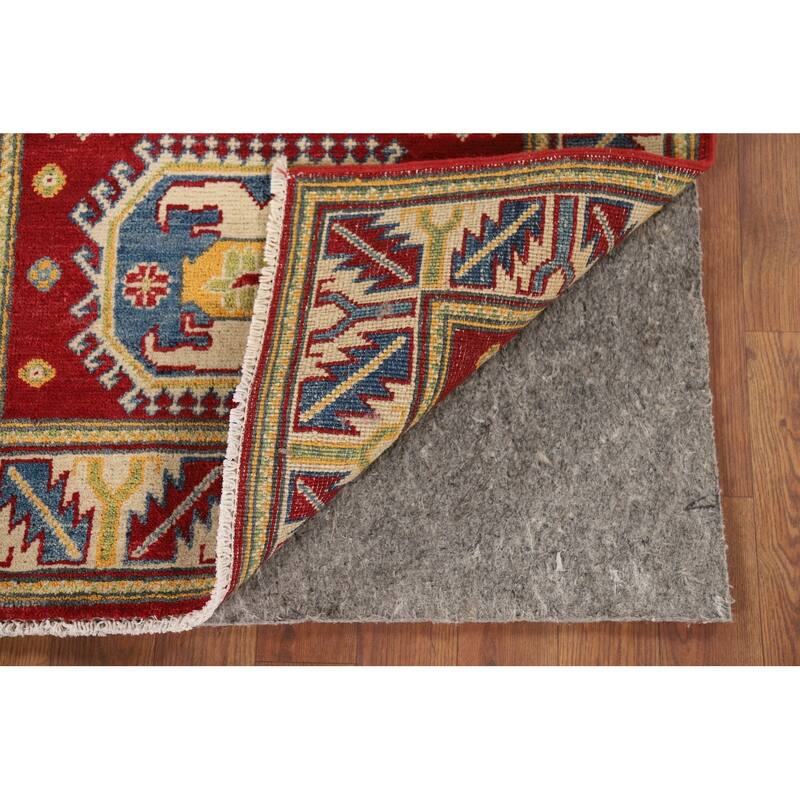 Geometric Kazak Foyer Rug Handmade Red Wool Carpet - 2'7" x 4'3"