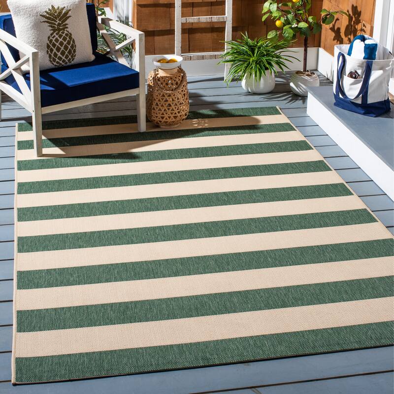SAFAVIEH Courtyard Maysa Indoor/ Outdoor Waterproof Backyard Patio Rug - 4' x 5'7" - Beige/Dark Green