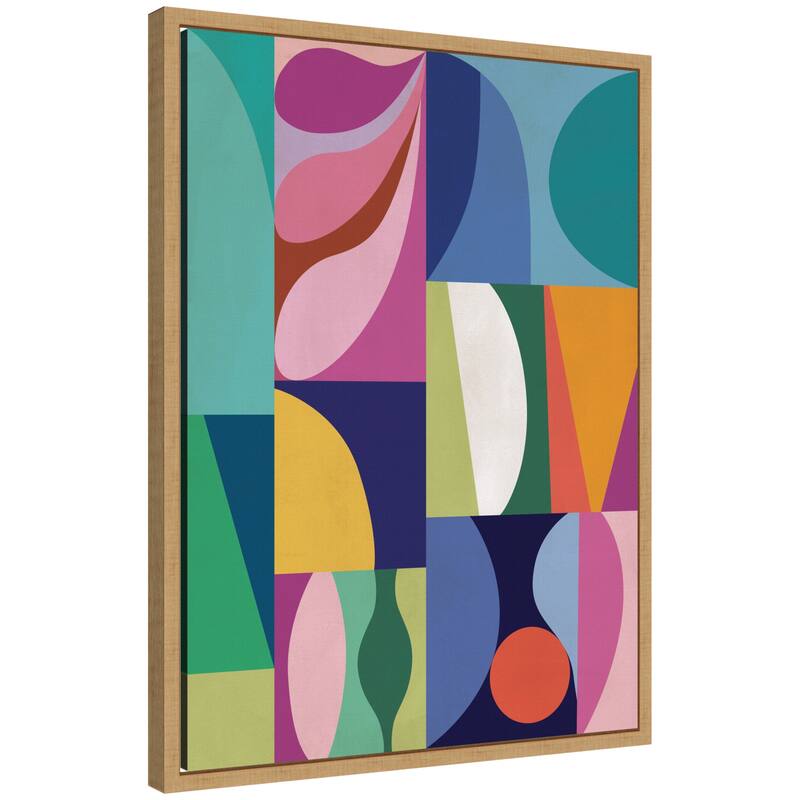 Kate and Laurel Abstract 02 by Rachel Lee Framed Canvas Wall Art Print - 18 x 24 - Brown