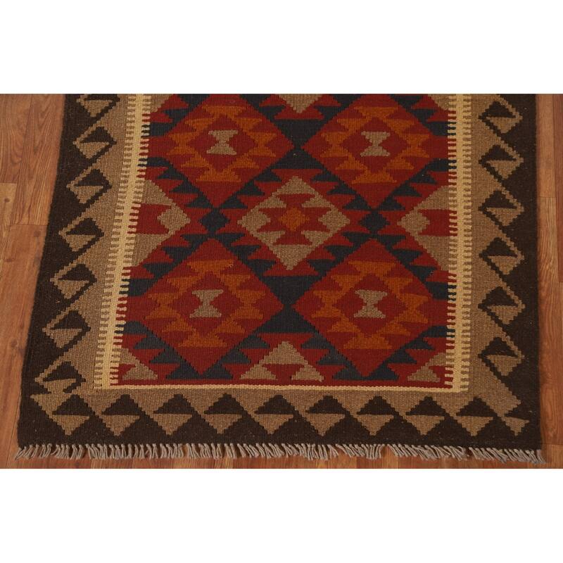 Multi-Color Reversible Kilim Rug Hand-woven Geometric Wool Carpet - 3'6" x 5'4"