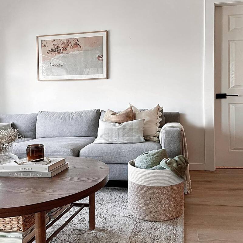 Large Cotton Rope Basket, Blanket Basket Living Room 15.8"x15.8"x13.8" Baby Toy Storage - 15.8"L x 15.8"W x 13.8"H