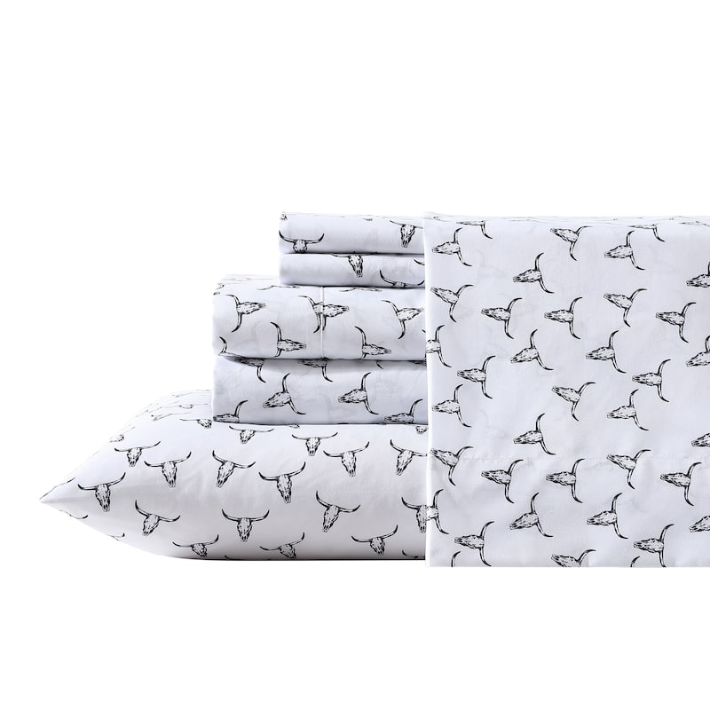 Wrangler Printed Novelty Sheet Sets - Steer Skulls Black - Queen